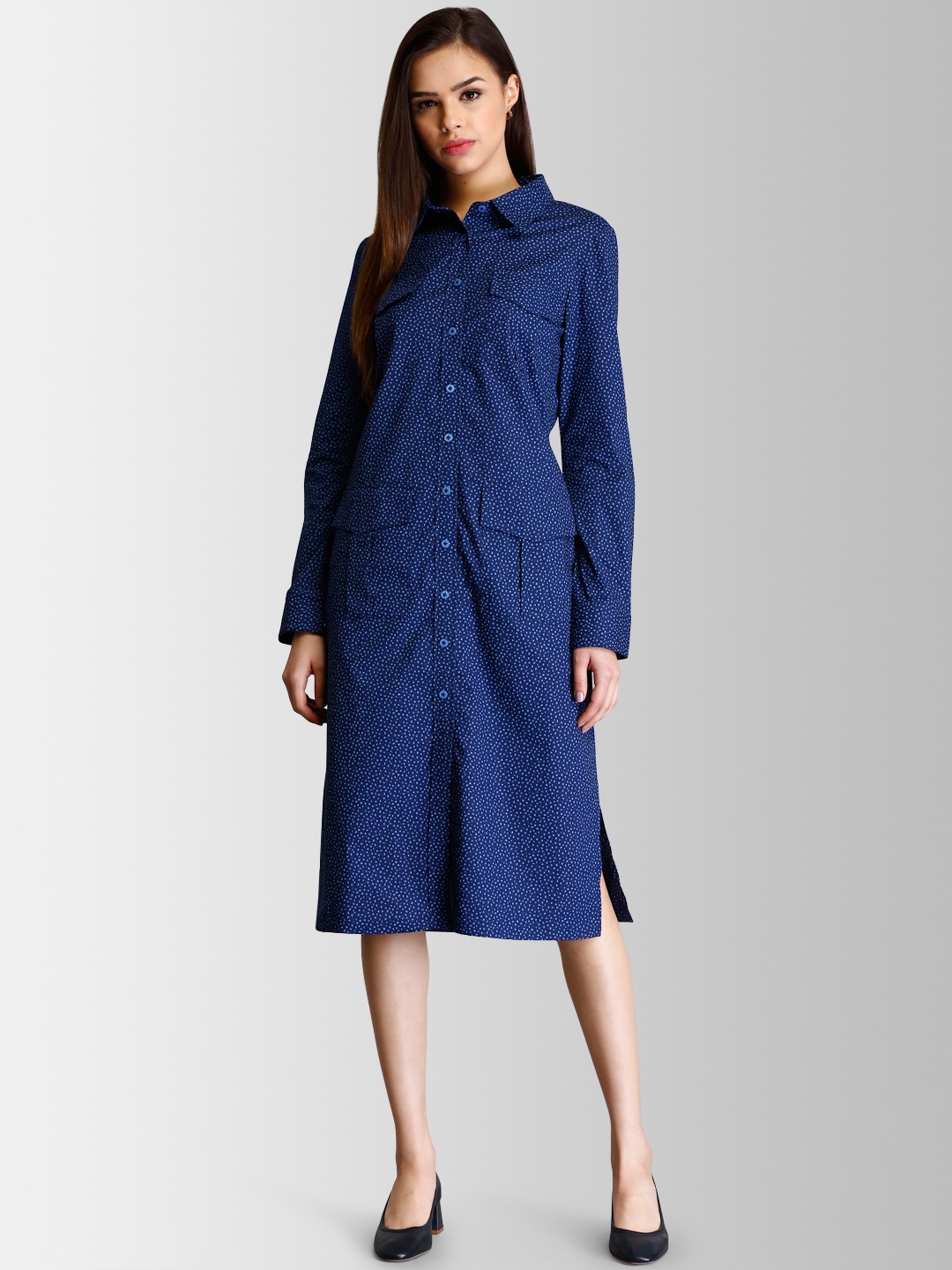 

FableStreet Women Blue Printed Shirt Dress