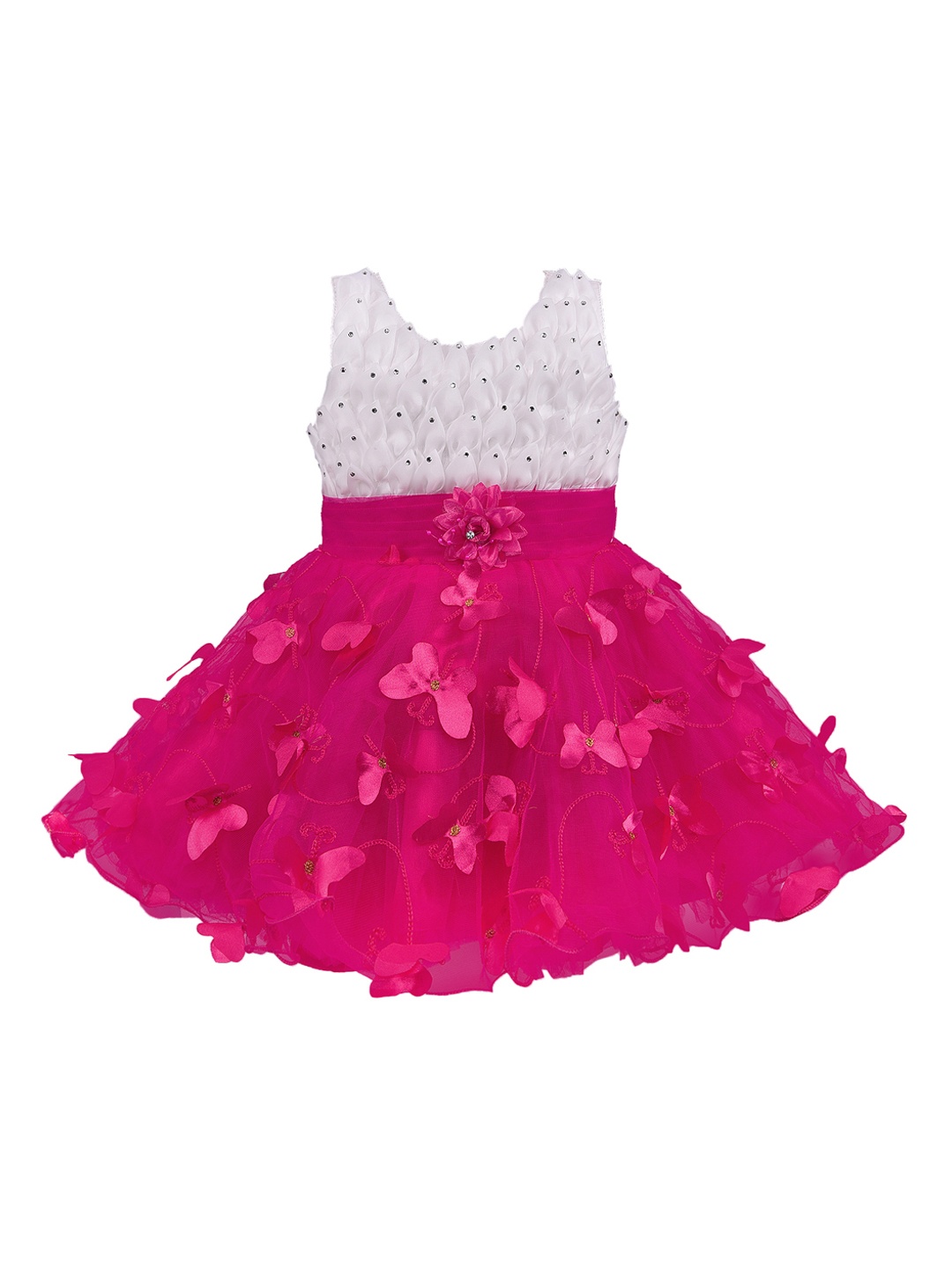 

Wish Karo Girls Pink & White Embellished Fit and Flare Dress