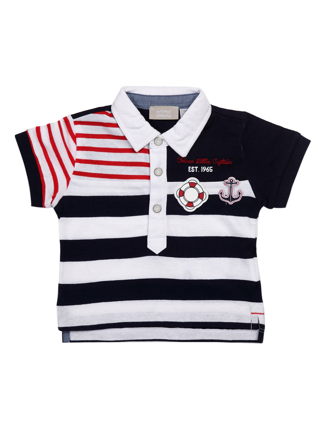 

Chicco Boys Navy Blue Striped Polo Collar Pure Cotton T-shirt