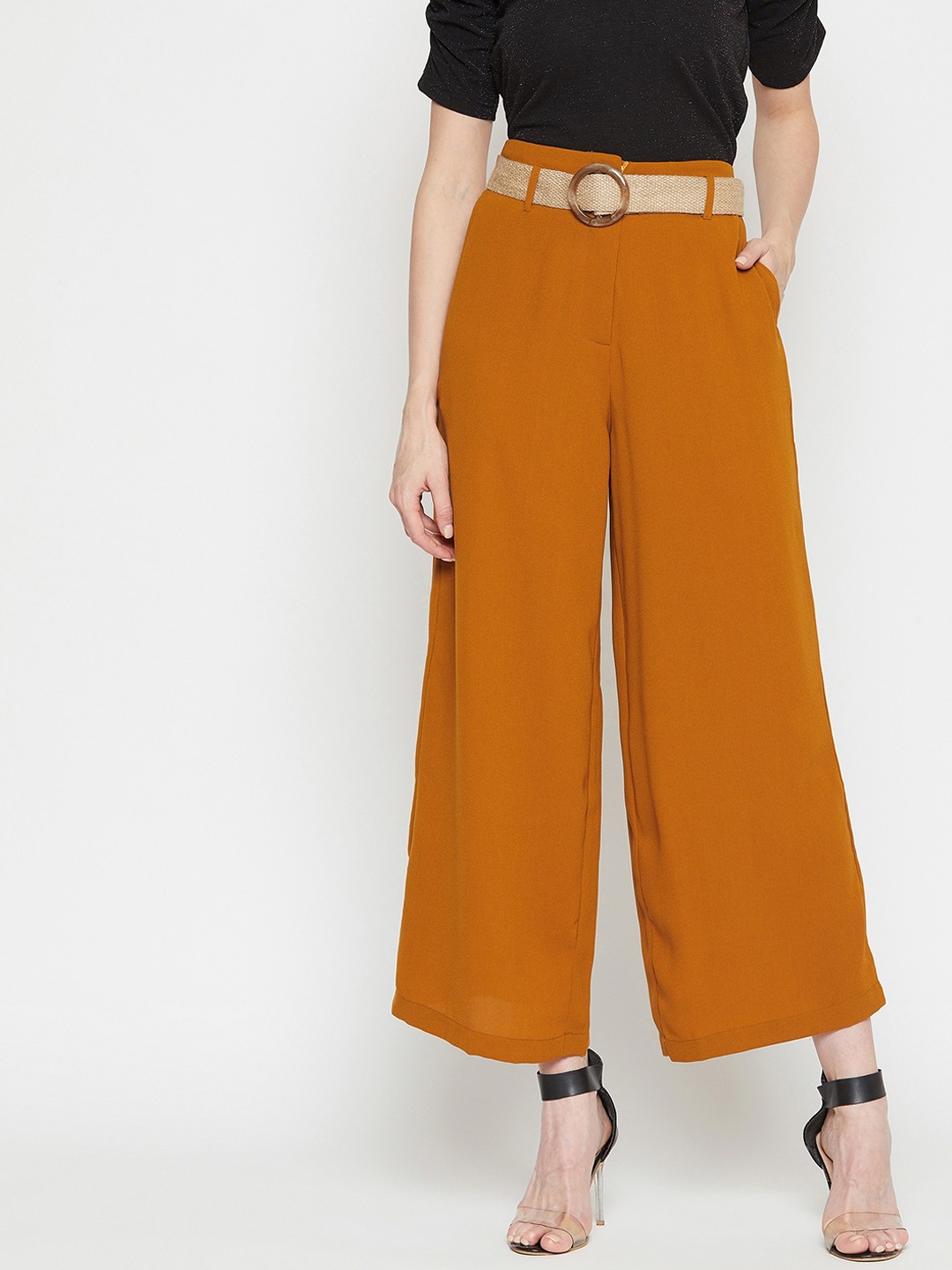 

Marie Claire Women Mustard Yellow Straight Fit Solid Parallel Trousers