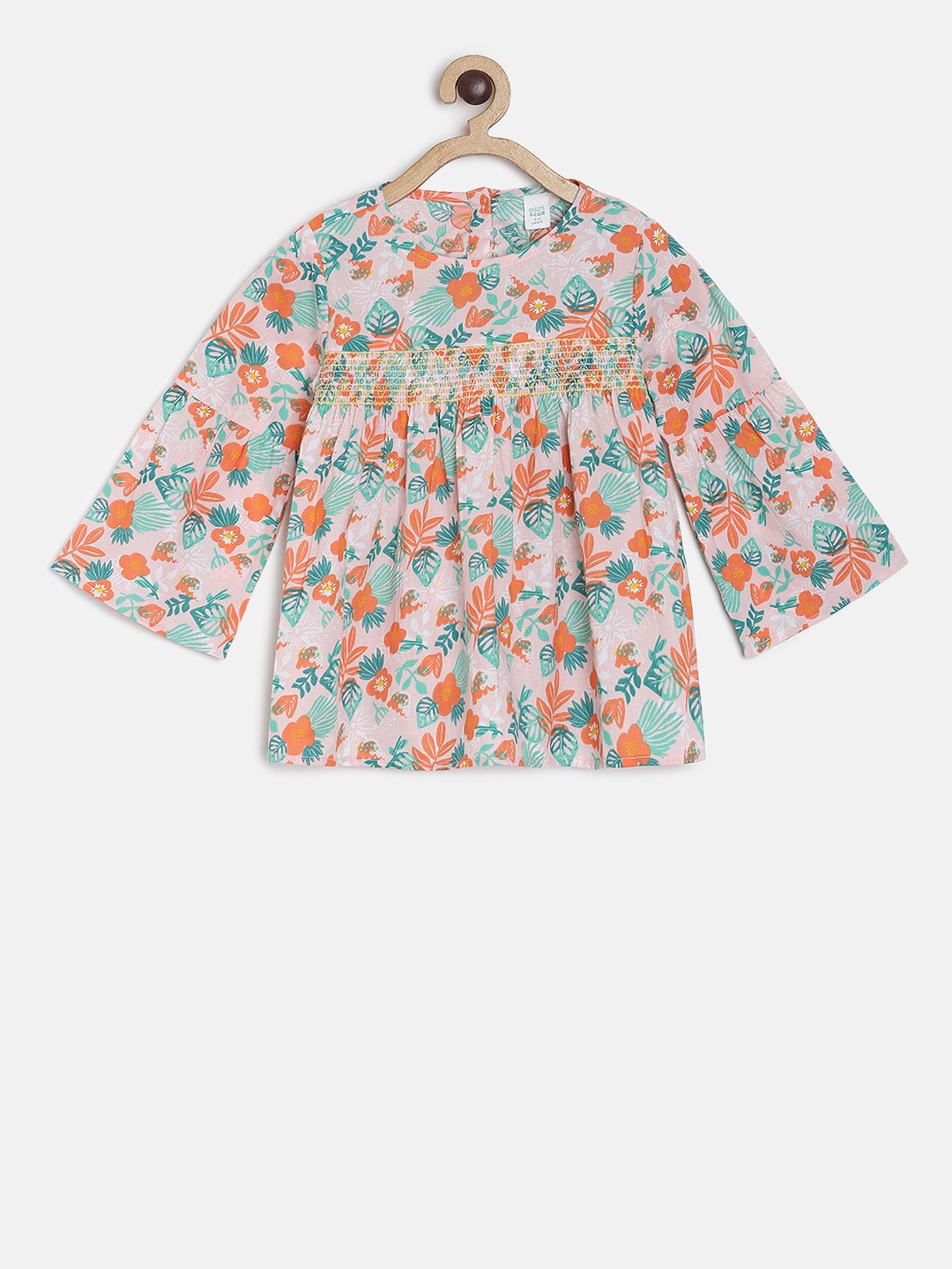 

MINI KLUB Girls Multicoloured Printed A-Line Pure Cotton Top, Multi