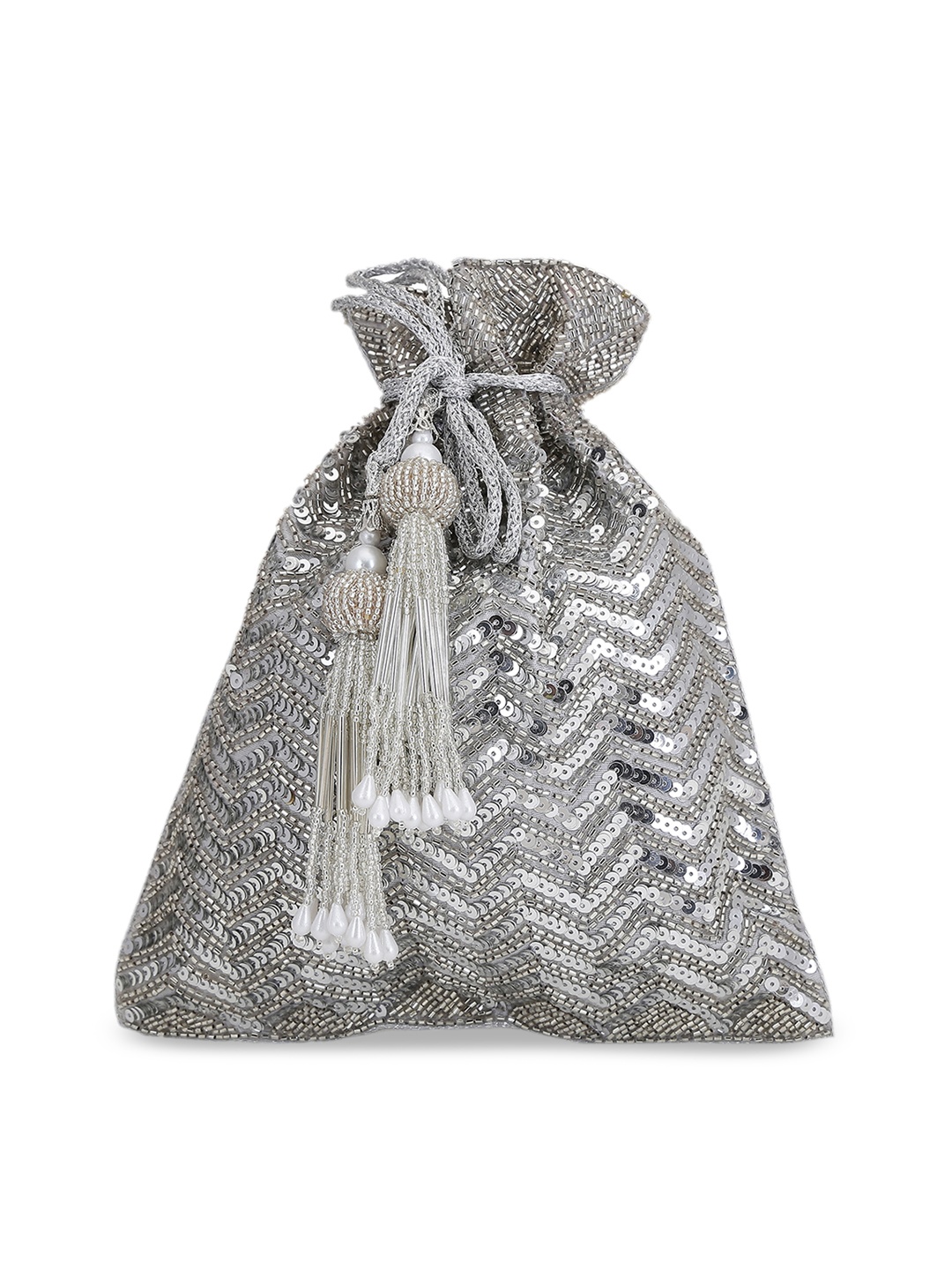 

Tarini Nirula Silver-Toned Embellished Potli Clutch