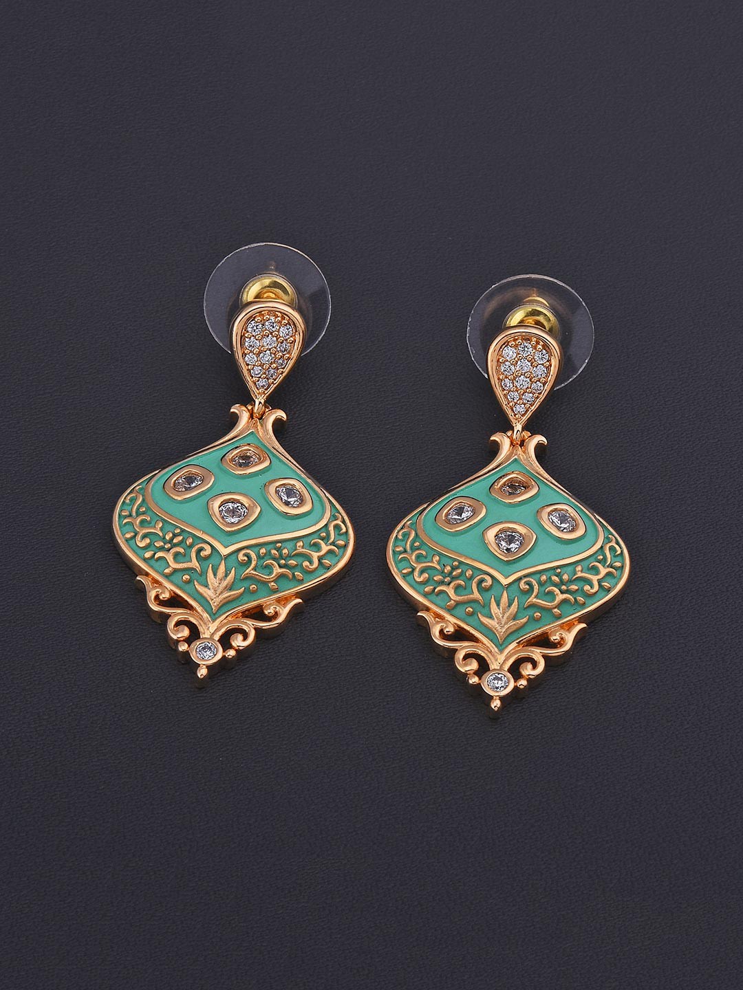 

Tistabene Gold-Plated & Green Classic Drop Earrings