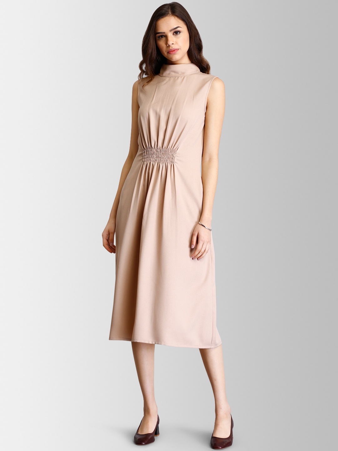 

FableStreet Women Beige Solid A-Line Dress