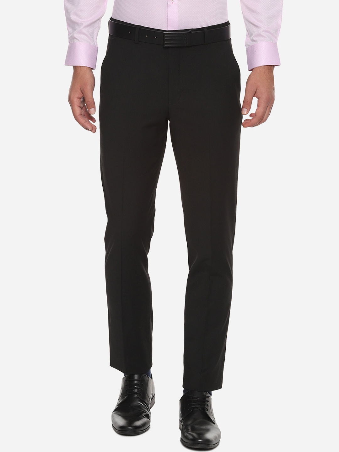 

Louis Philippe Men Black Slim Fit Solid Regular Trousers