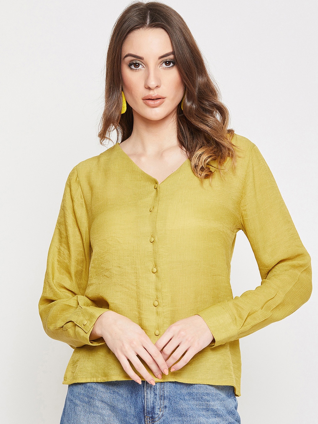 

Marie Claire Women Yellow Regular Fit Solid Casual Shirt
