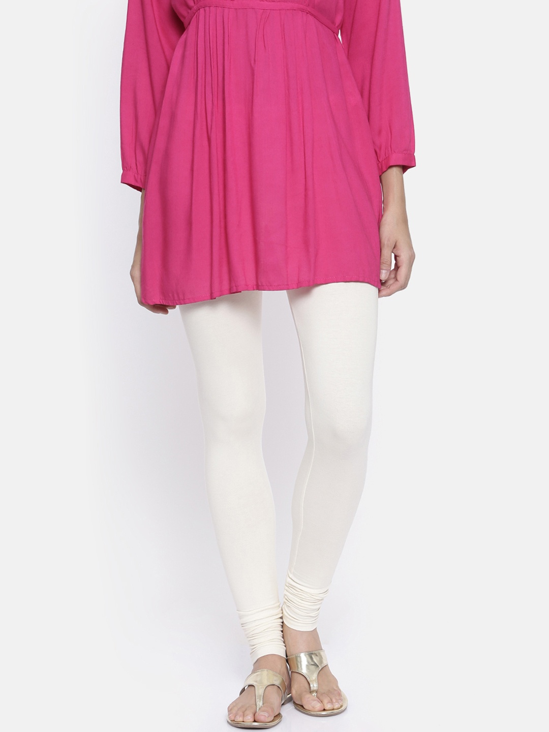 

Bitz Women Off White Solid Churidar-Length Leggings