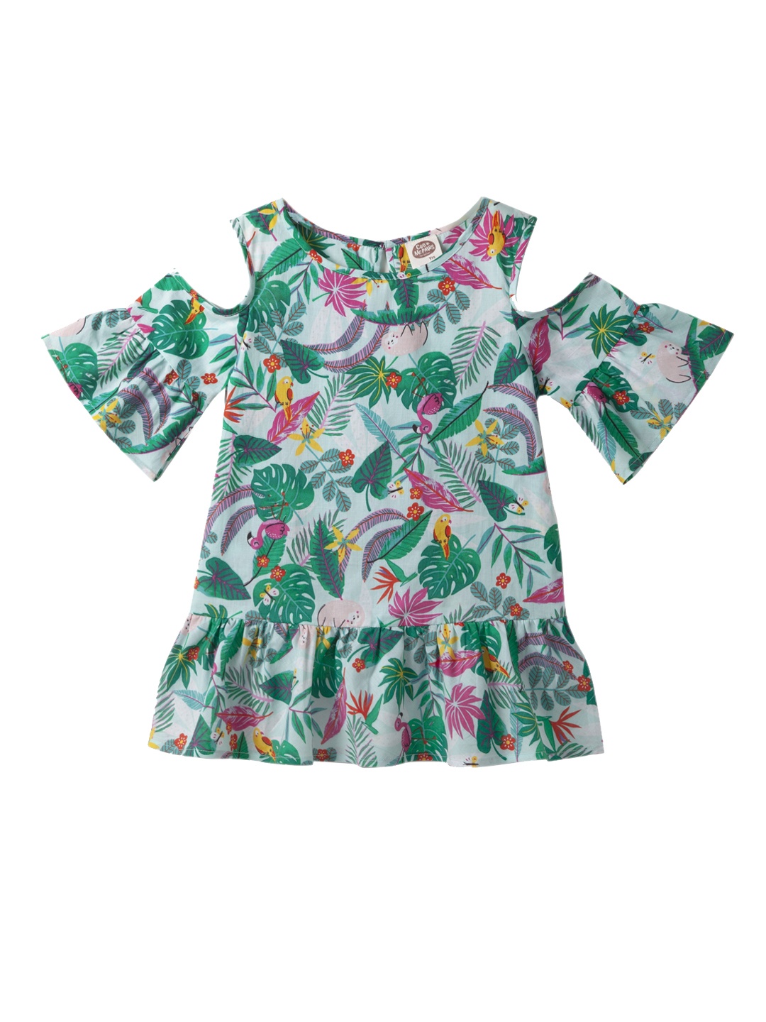 

Cub McPaws Girls Green Tropical Print Peplum Pure Cotton Top