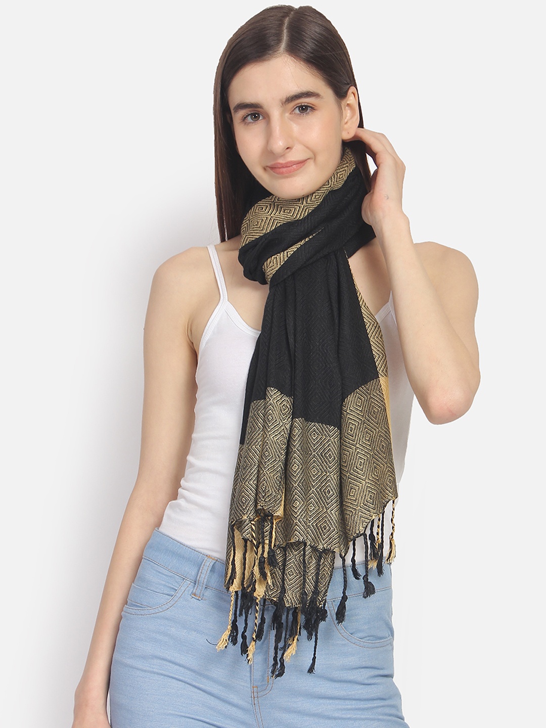 

Anekaant Women Black & Yellow Woven Design Stole