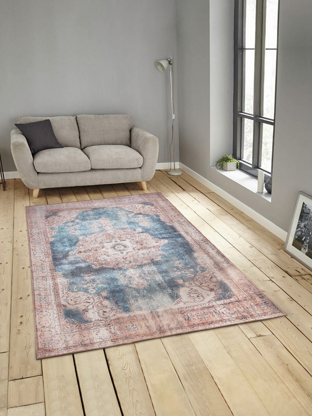 

ROMEE Blue & Brown Printed Polyester Chenille Anti-Skid Carpet