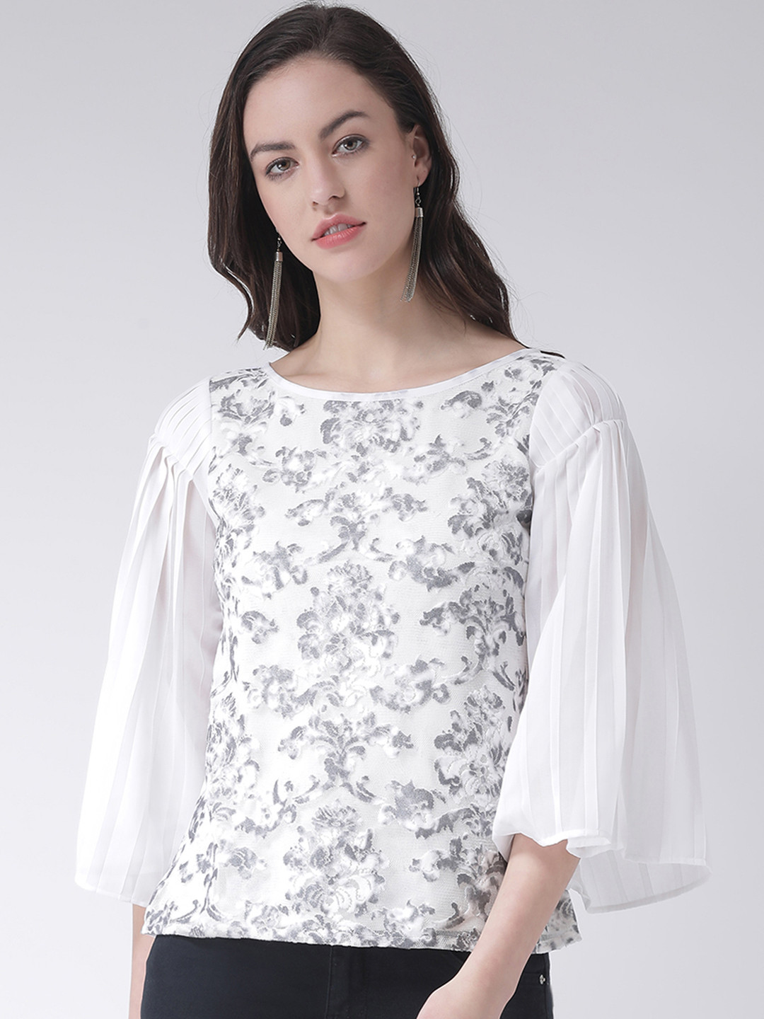 

Latin Quarters Women White & Grey Printed Top