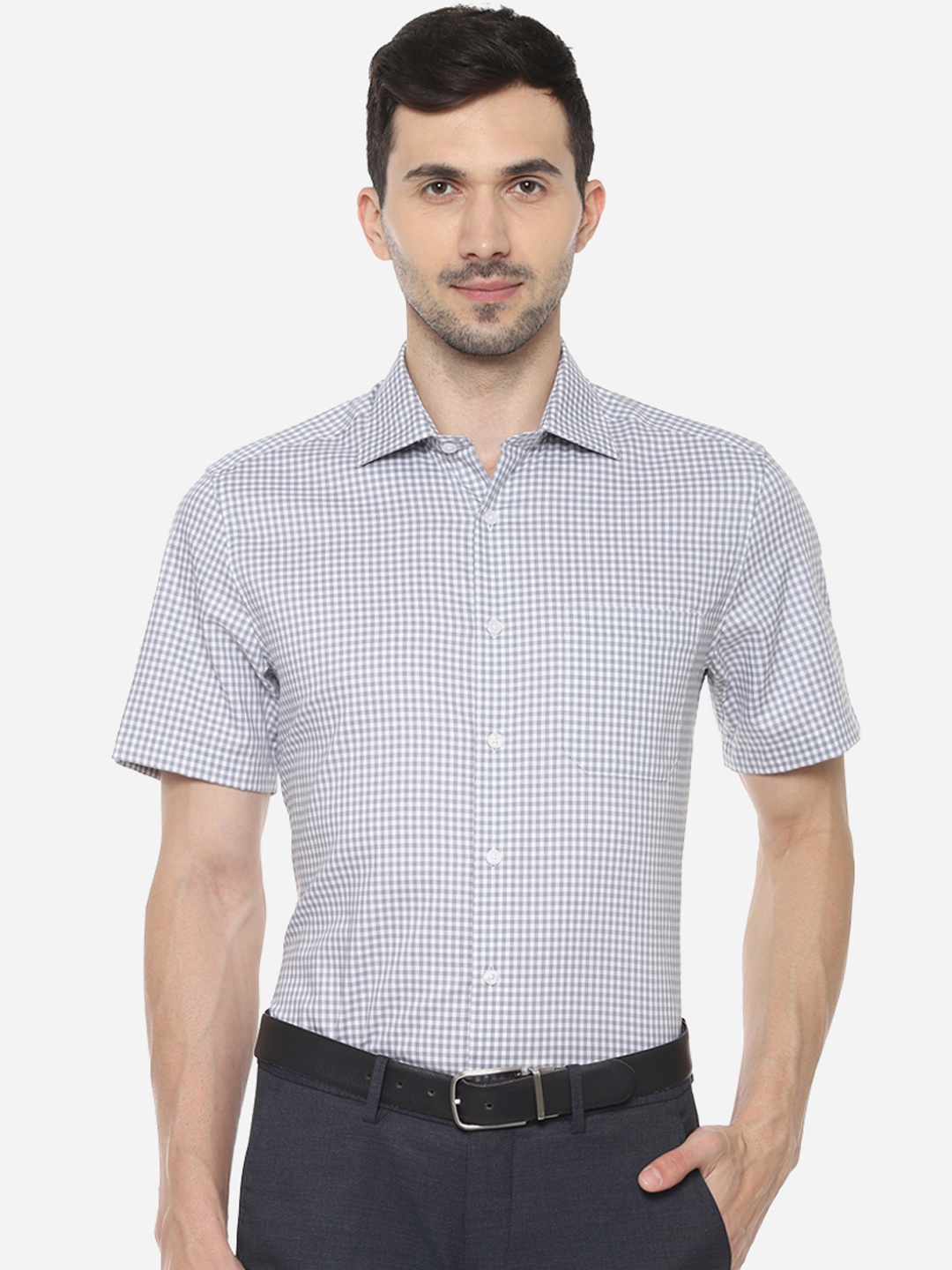 

Louis Philippe Permapress Men Grey Regular Fit Checked Formal Shirt