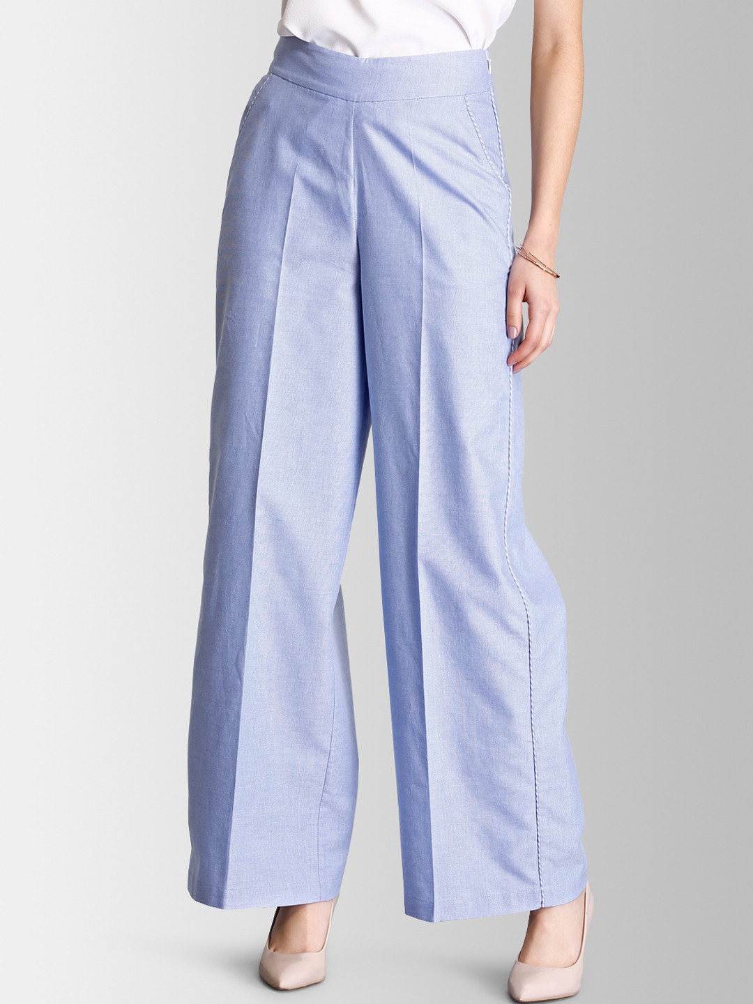 

FableStreet Women Blue Flared Solid Parallel Trousers