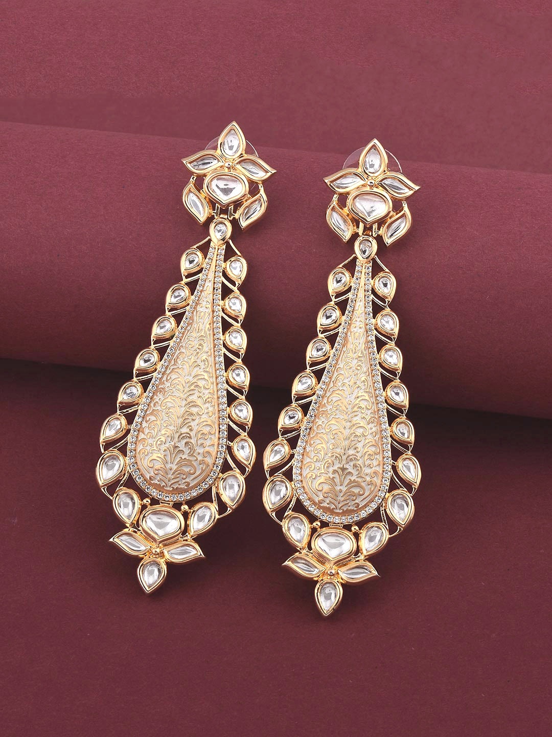 

Tistabene Gold-Plated & White Enamelled Contemporary Drop Earrings