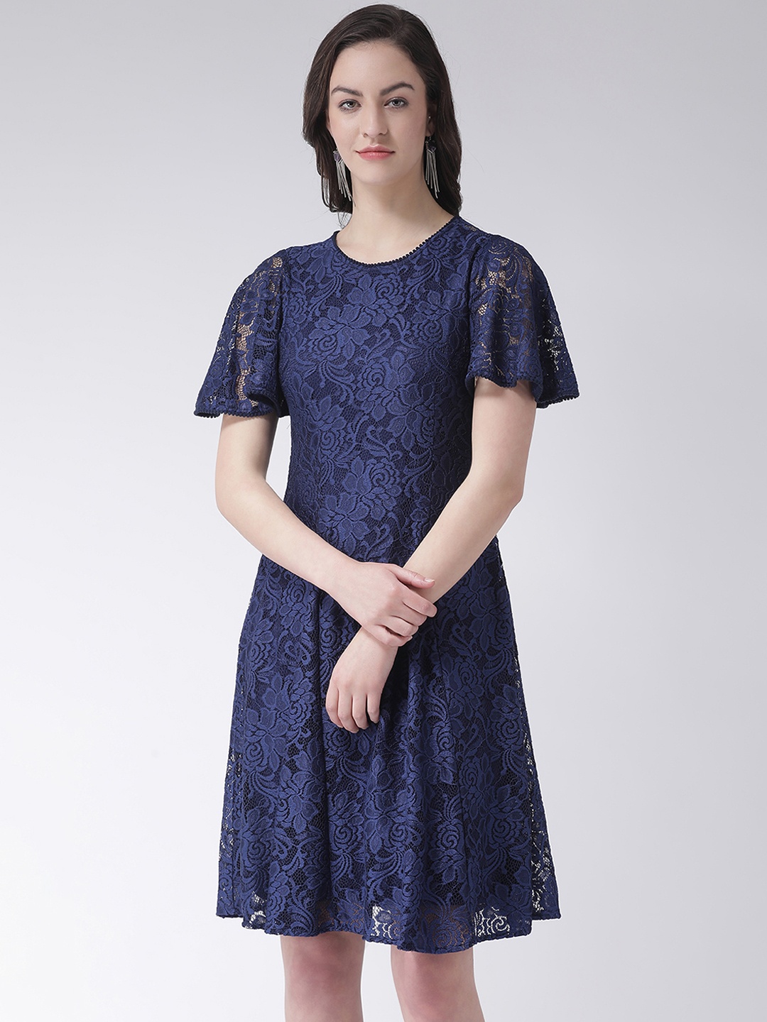 

Latin Quarters Women Navy Blue Self Design Fit and Flare Dress