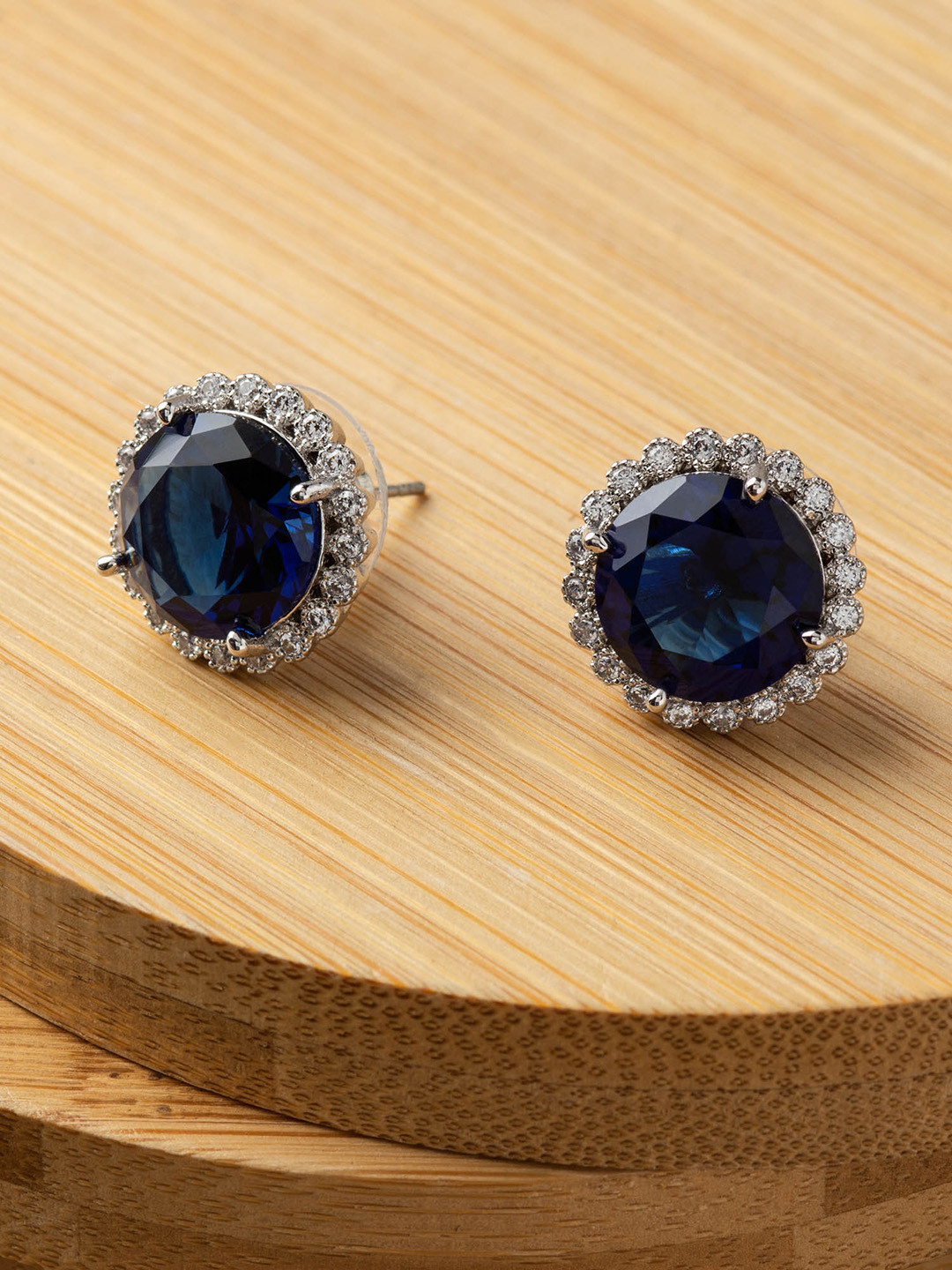 

E2O Blue & Silver-Toned Circular Studs