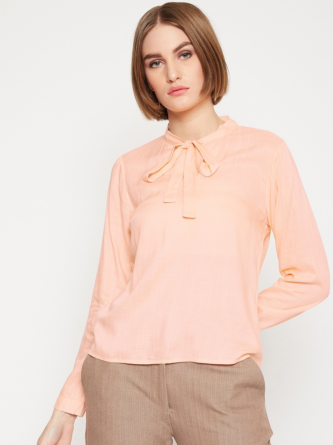 

Marie Claire Women Peach-Coloured Solid Top