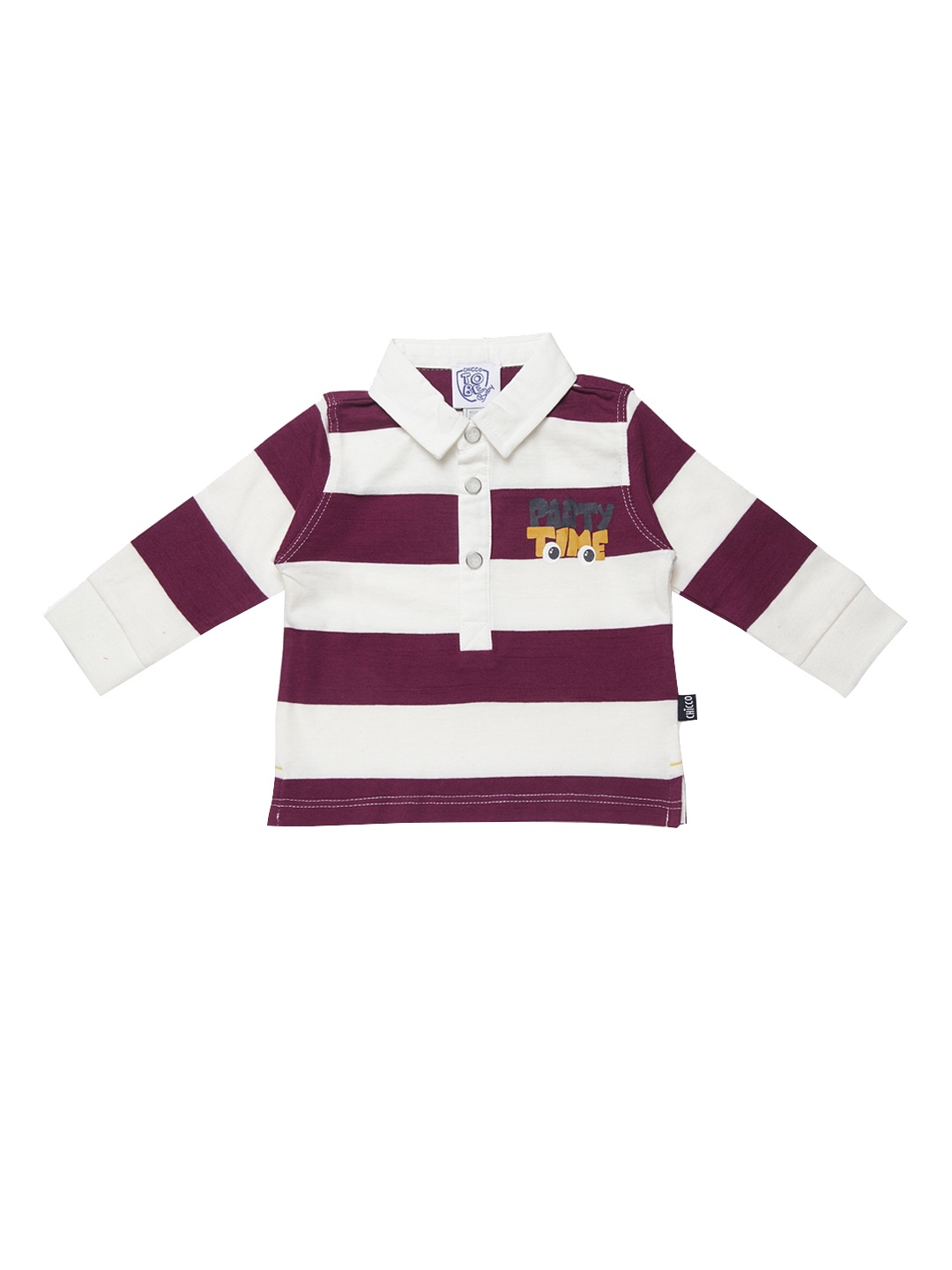 

Chicco Boys Maroon White Striped Polo Collar Pure Cotton T-shirt