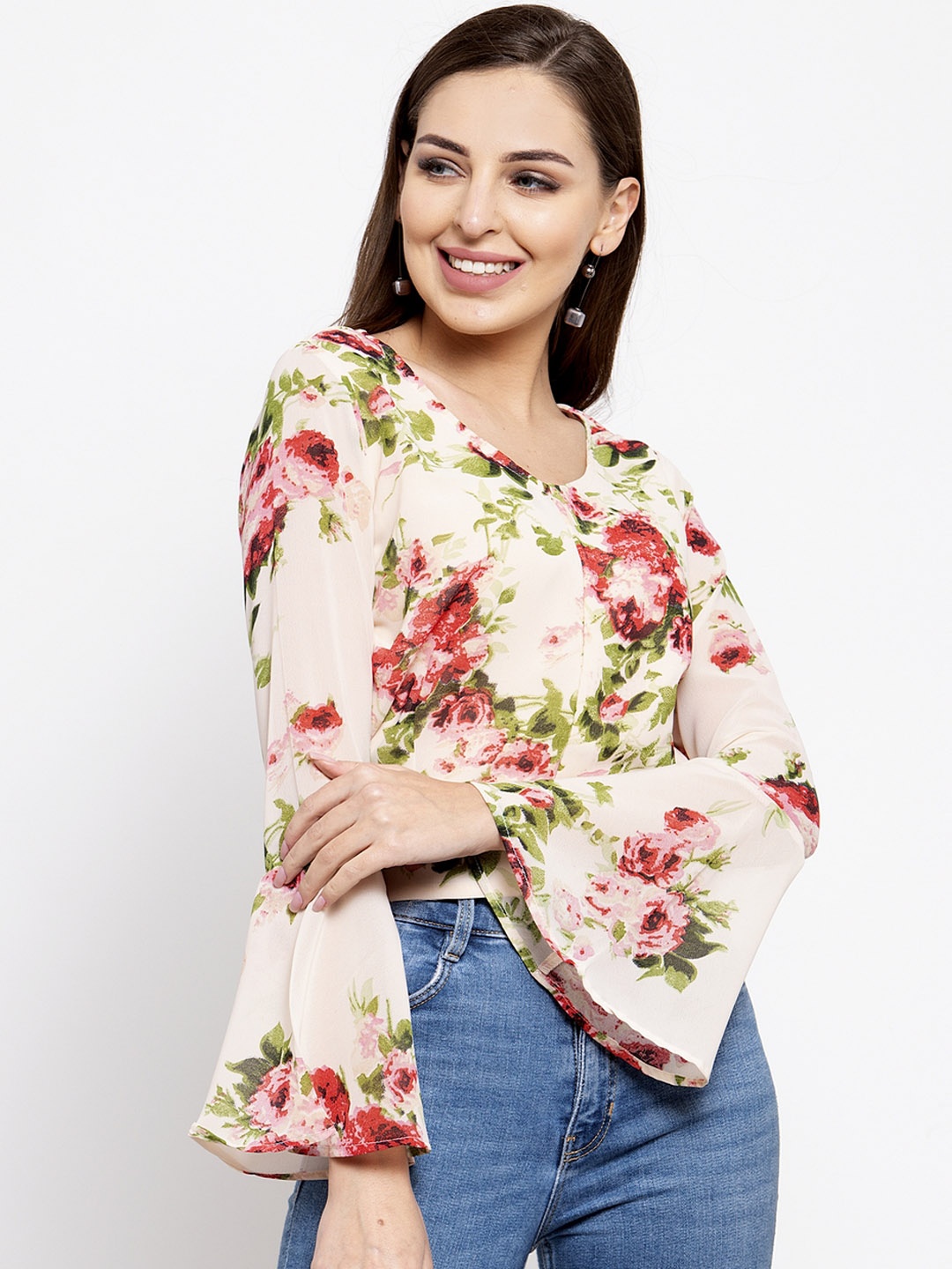 

klauressa Women Cream-Coloured Printed Top