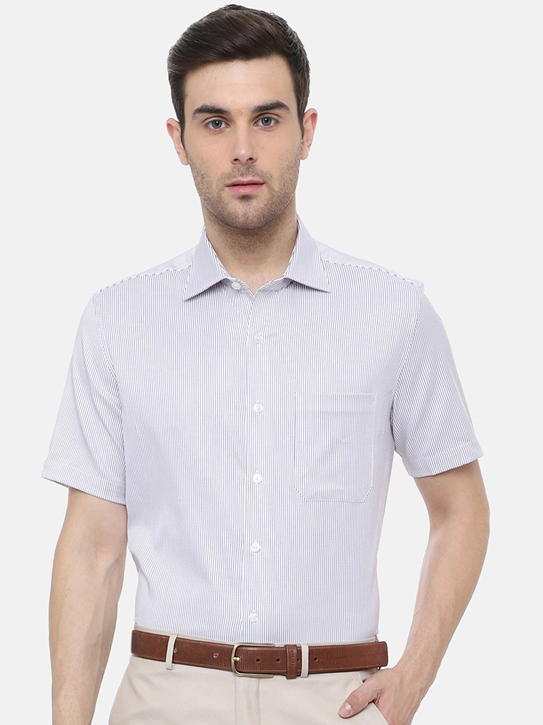 

Louis Philippe Permapress Men White Regular Fit Striped Formal Shirt