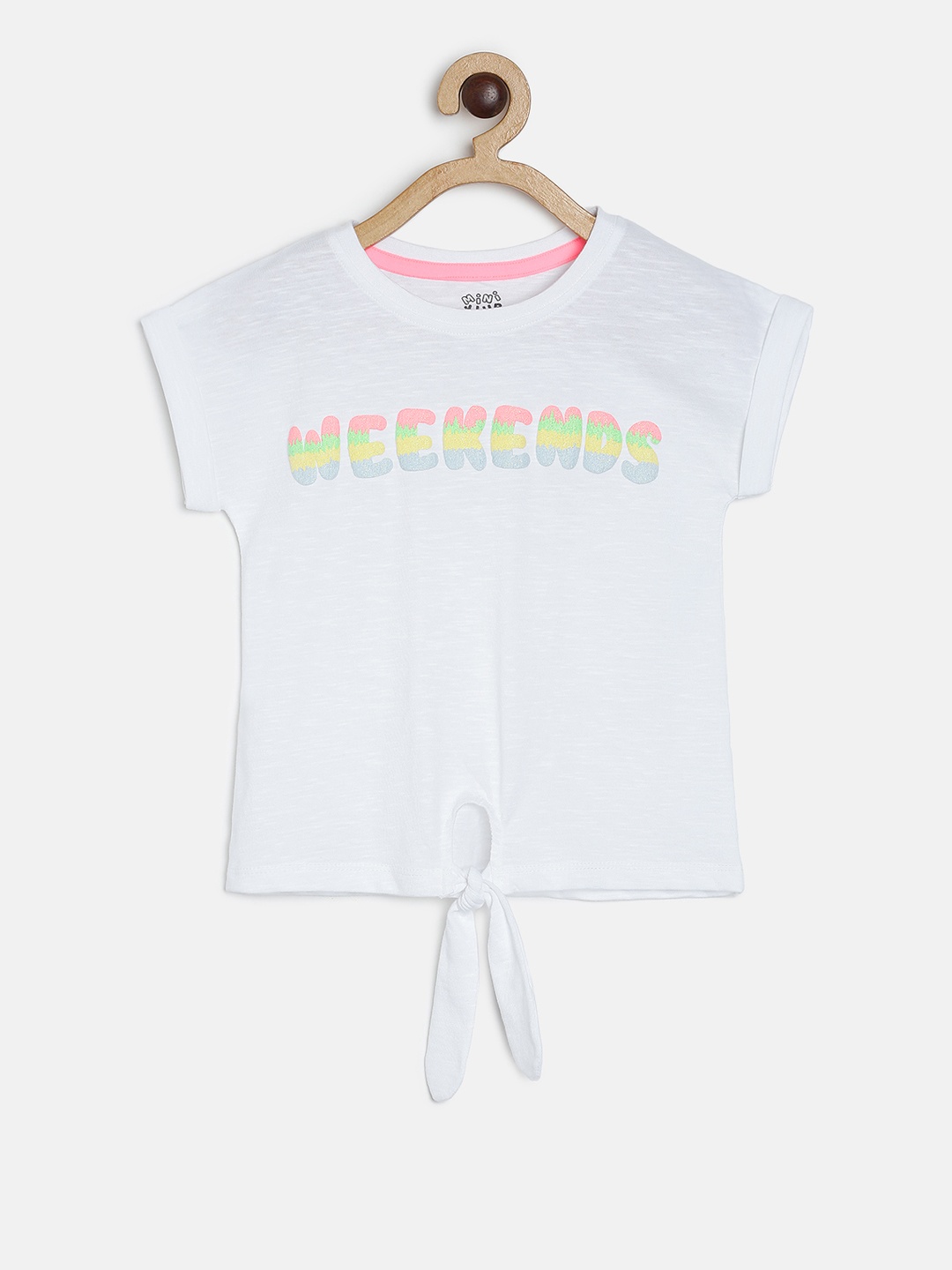 

MINI KLUB Girls White Printed A-Line Pure Cotton Top