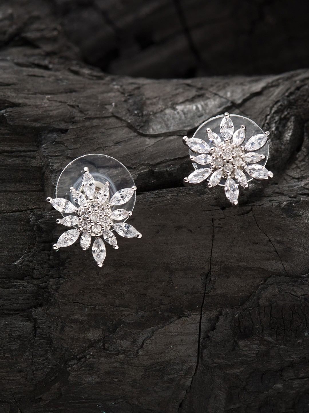 

E2O Women White & Rhodium-Plated Contemporary Studs