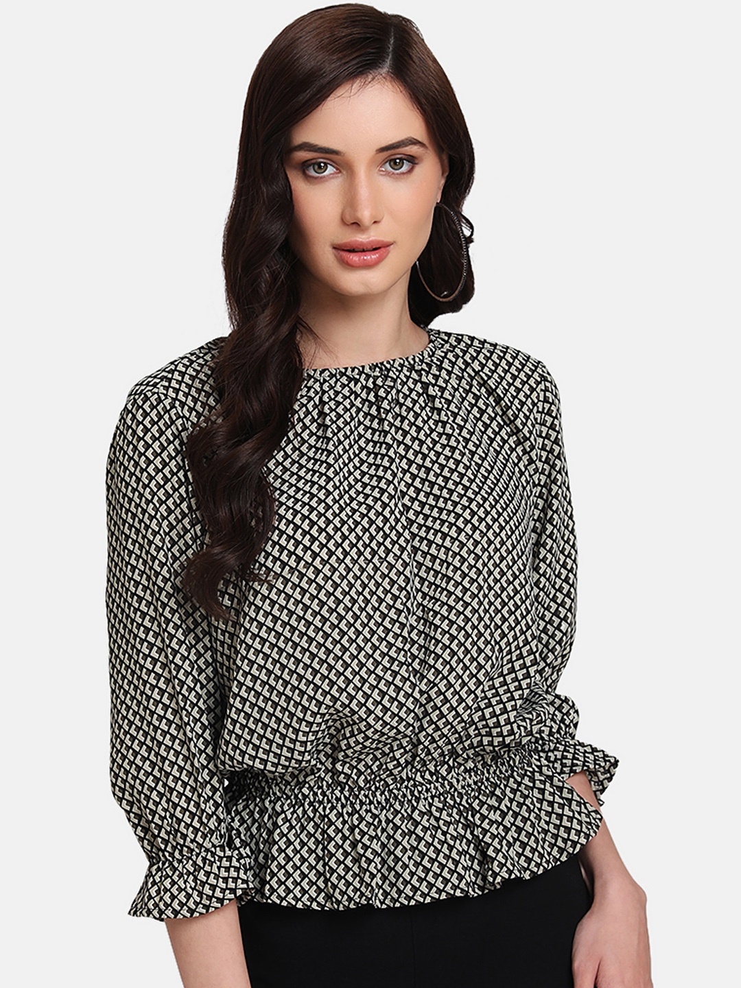

Kazo Women Green Printed Cinched Waist Top