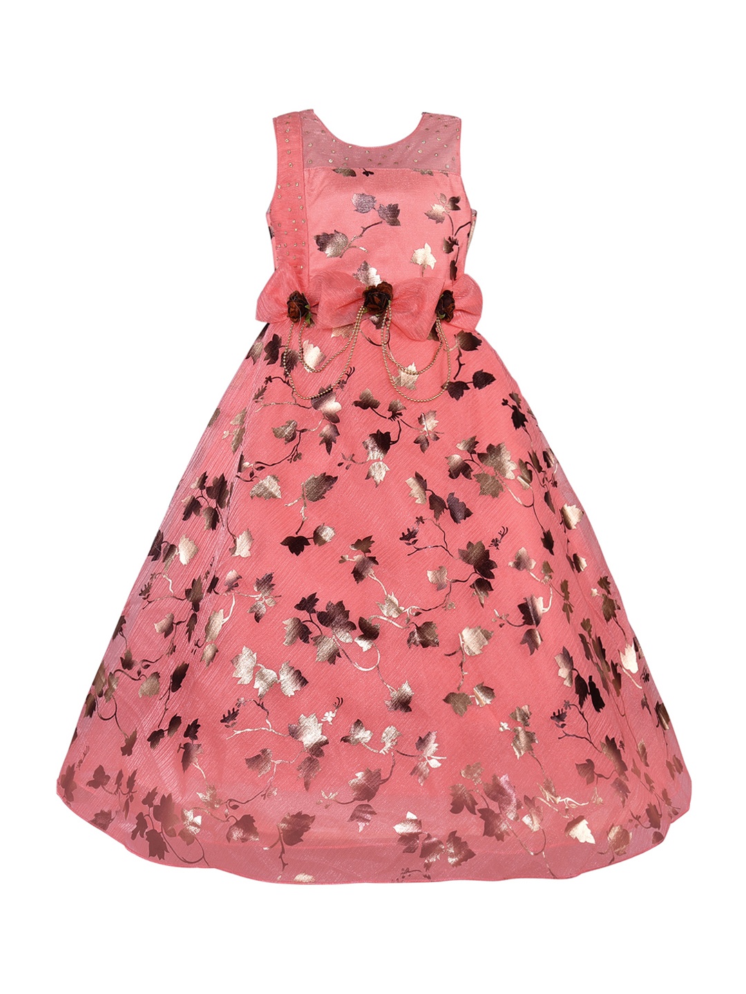 

Wish Karo Girls Peach-Coloured Printed Fit and Flare Dress