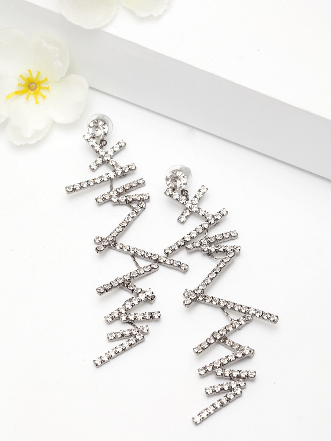 

AVANT-GARDE PARIS Silver-Toned Contemporary Drop Earrings