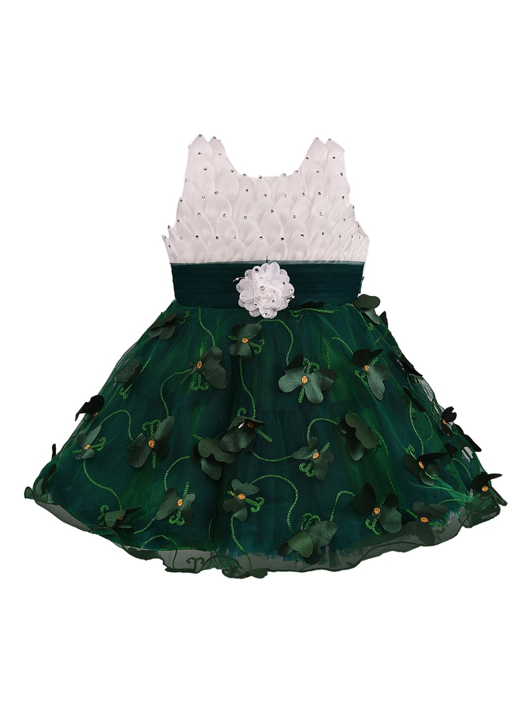

Wish Karo Girls Green & White Embellished Fit and Flare Dress