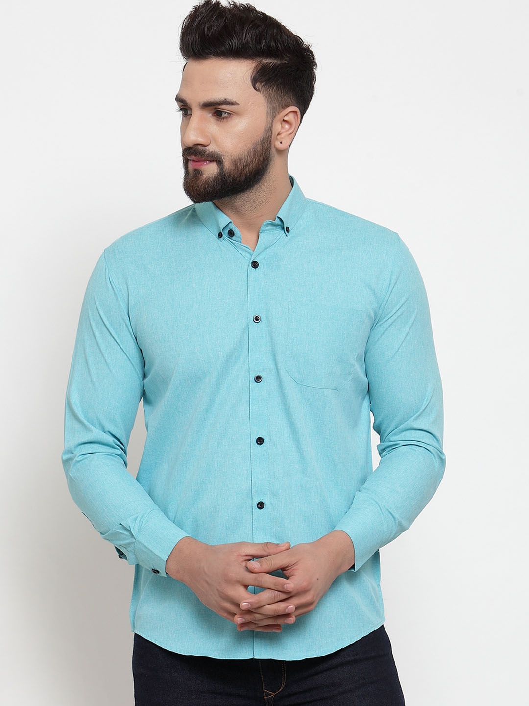 

JAINISH Men Turquoise Blue Classic Regular Fit Solid Casual Shirt