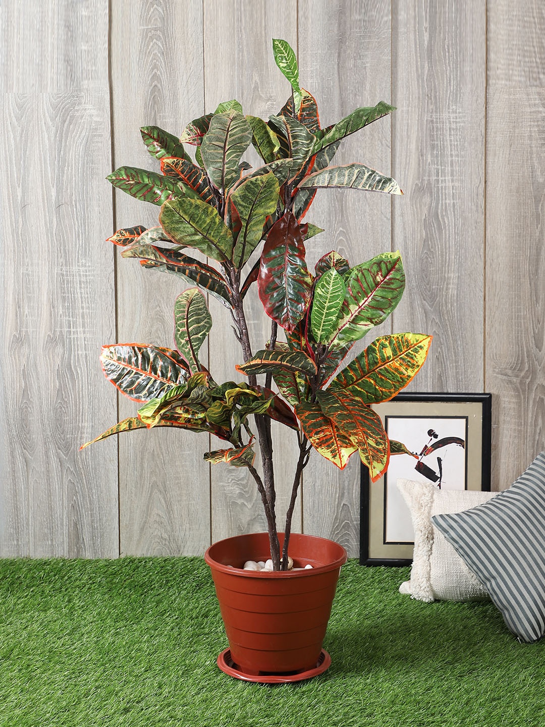 

PolliNation Green Orange Artificial Croton Plant Without Pot