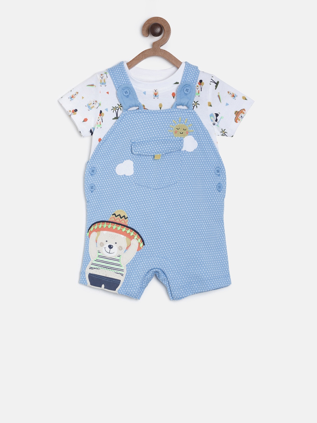 

MINI KLUB Boys Blue & White Printed T-shirt with Dungarees