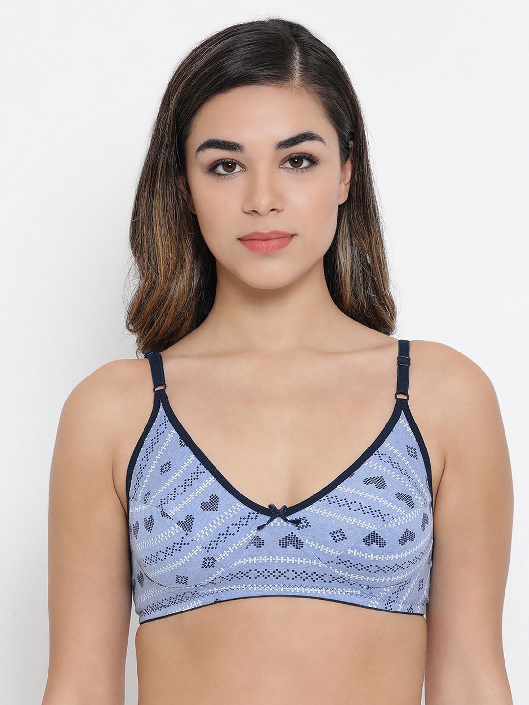Clovia Navy Blue & White Printed Non-Wired Non Padded Everyday Bra