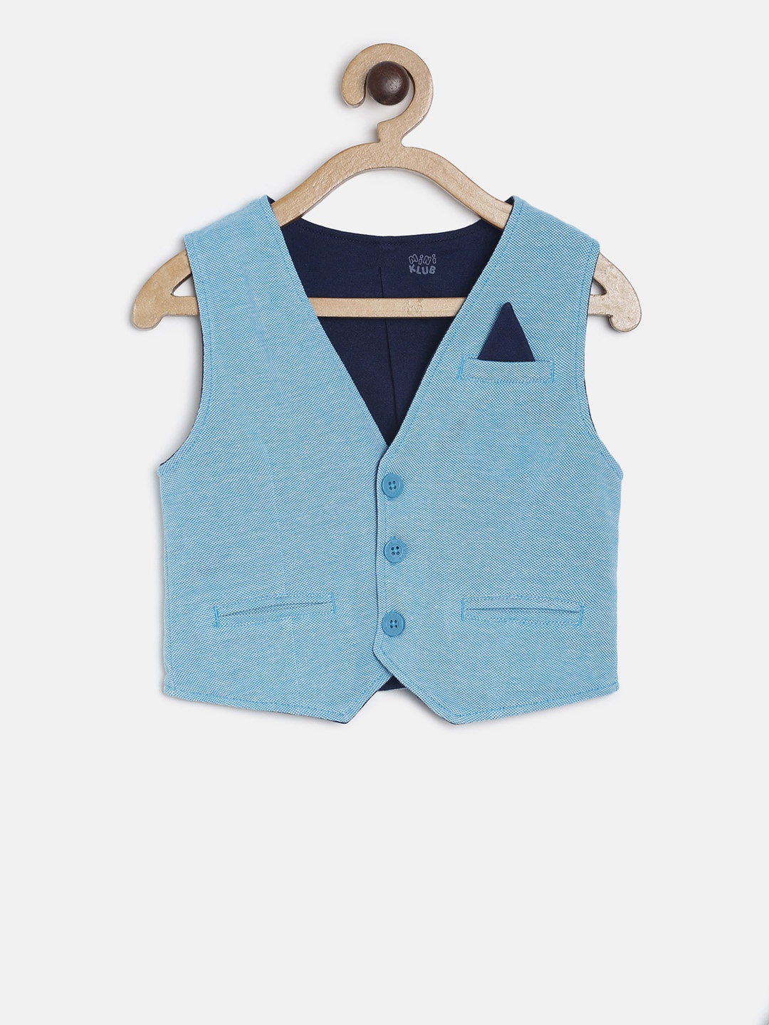 

MINI KLUB Boys Blue Twill Weave Solid Pure Cotton Waistcoat