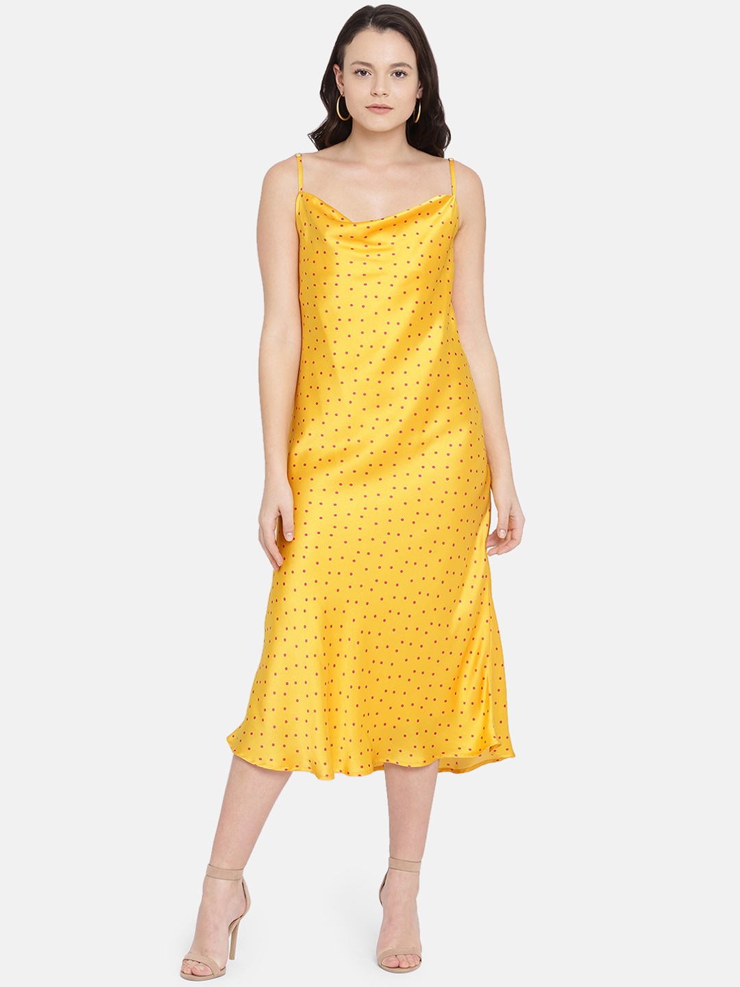 

ISU Women Yellow Polka Dots Printed A-Line Dress