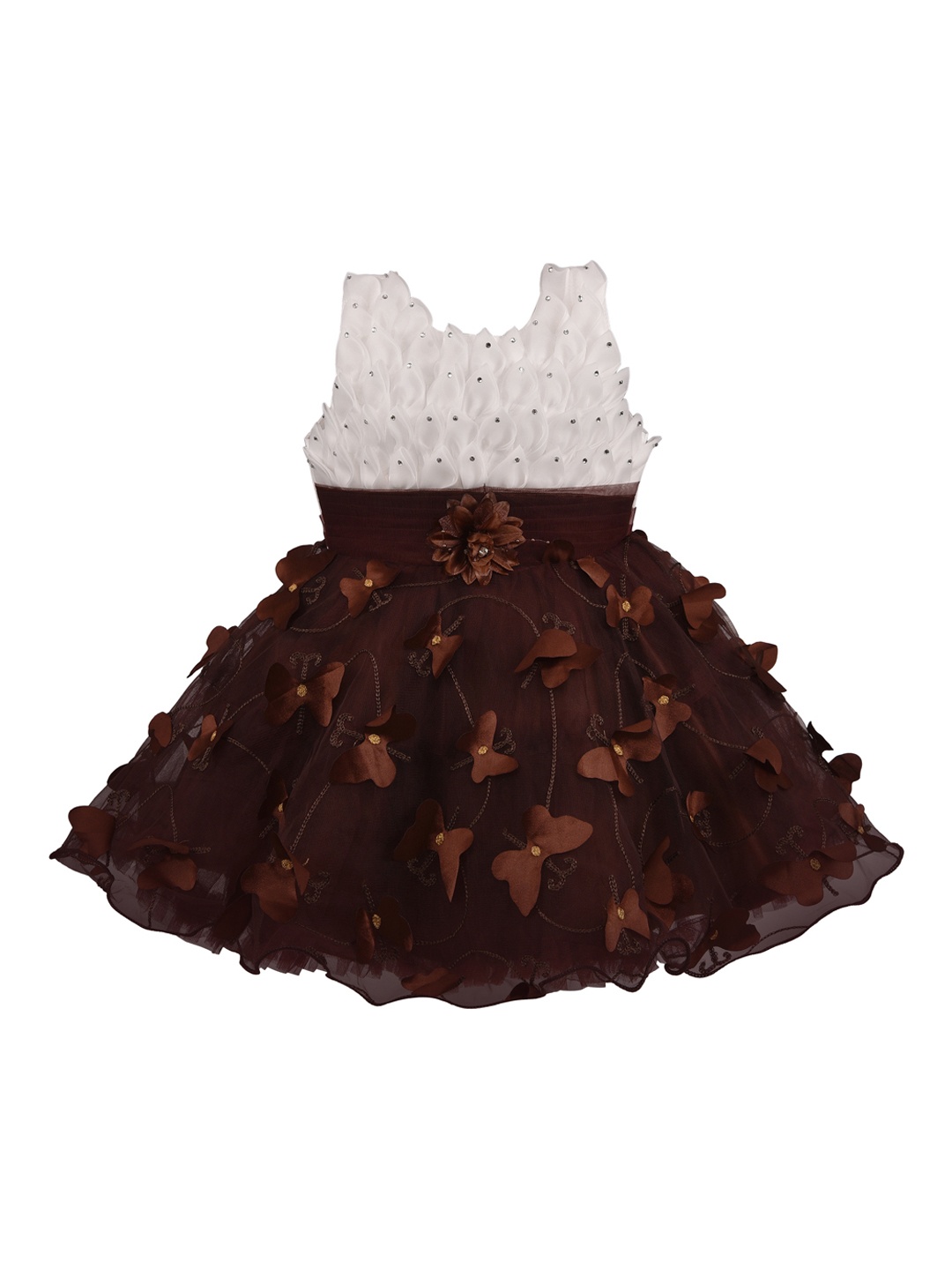 

Wish Karo Girls Brown & White Embellished Fit and Flare Dress