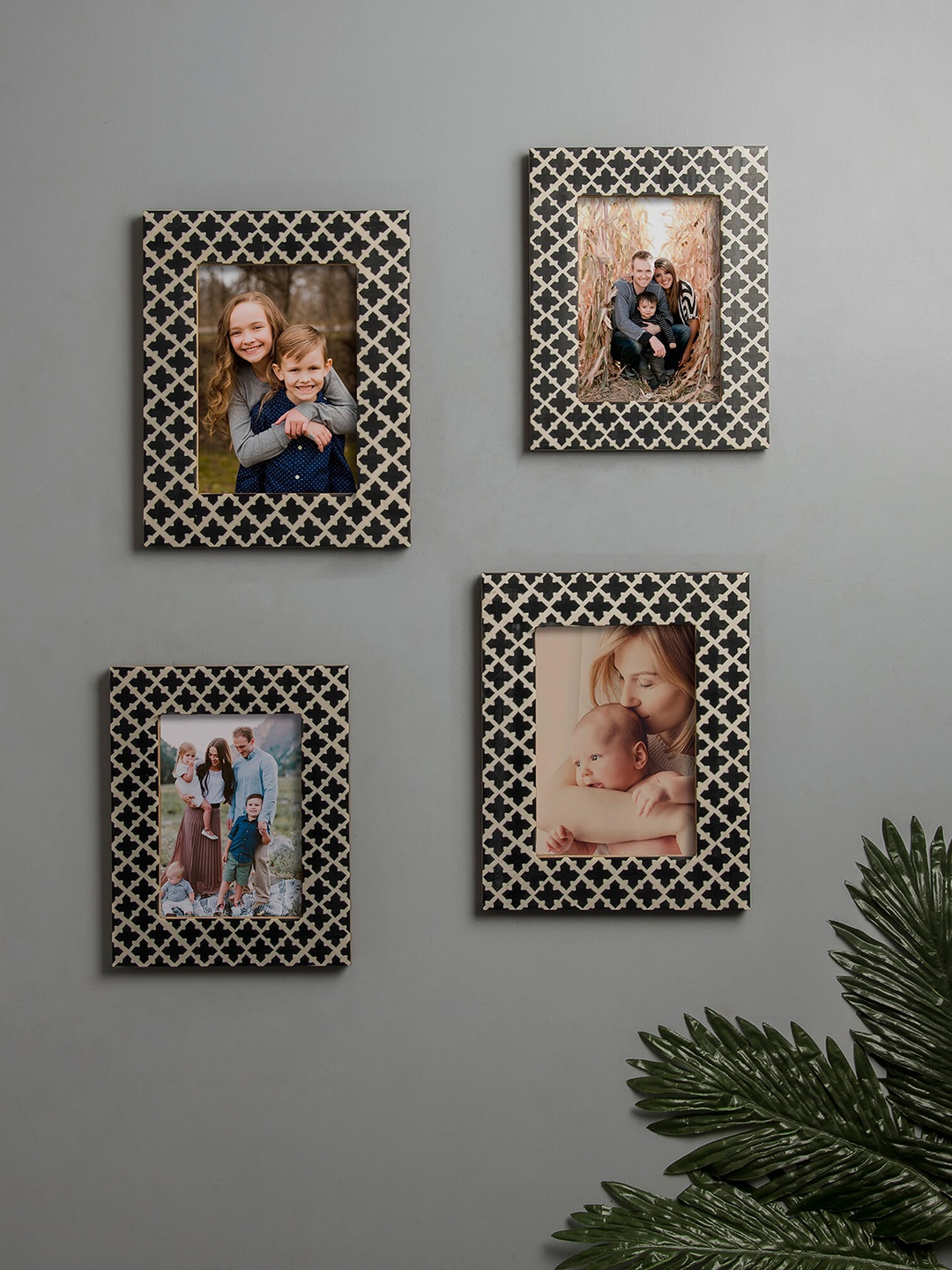 

Homesake Set Of 4 Black & Beige Rustic Moroccan Wood and Resin Collage Photo Frames