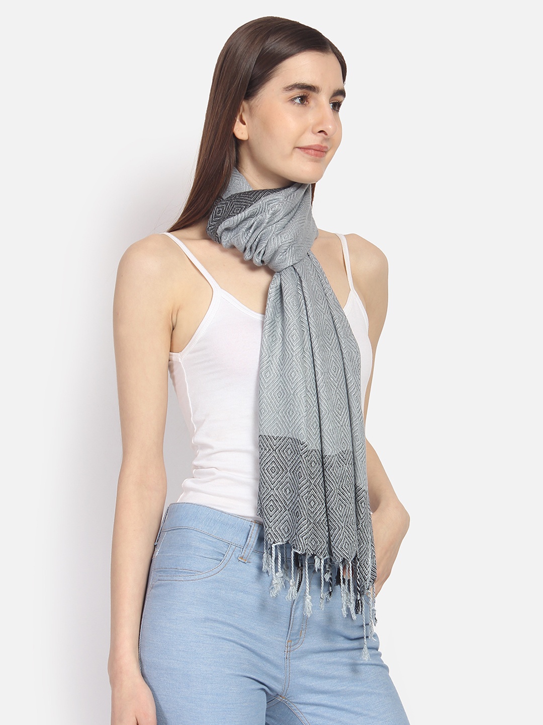 

Anekaant Women Grey & Black Woven Design Stole