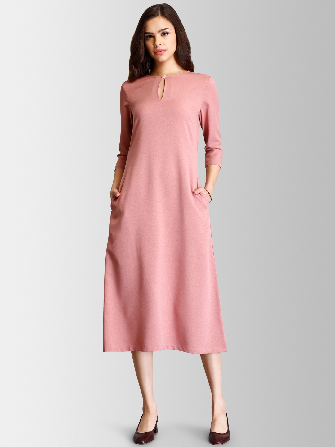 

FableStreet Women Pink Solid A-Line Dress