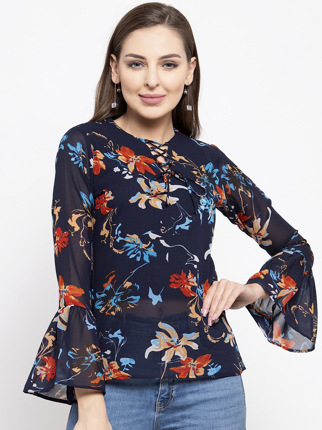 

klauressa Women Navy Blue Printed Top