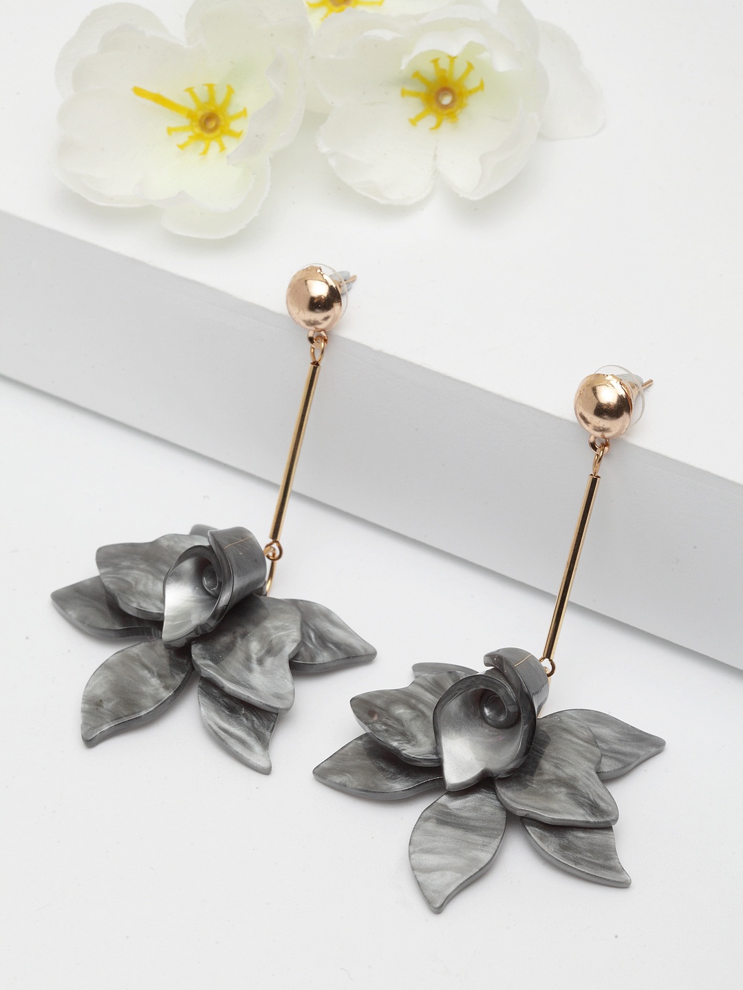 

AVANT-GARDE PARIS Gold-Plated & Grey Contemporary Drop Earrings