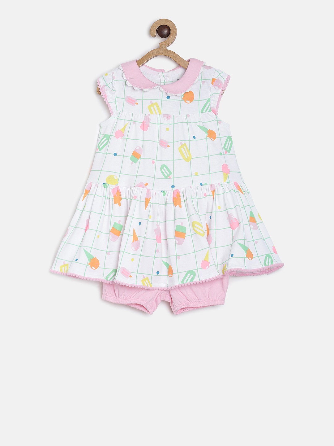 

MINI KLUB Girls White Printed Fit and Flare Dress