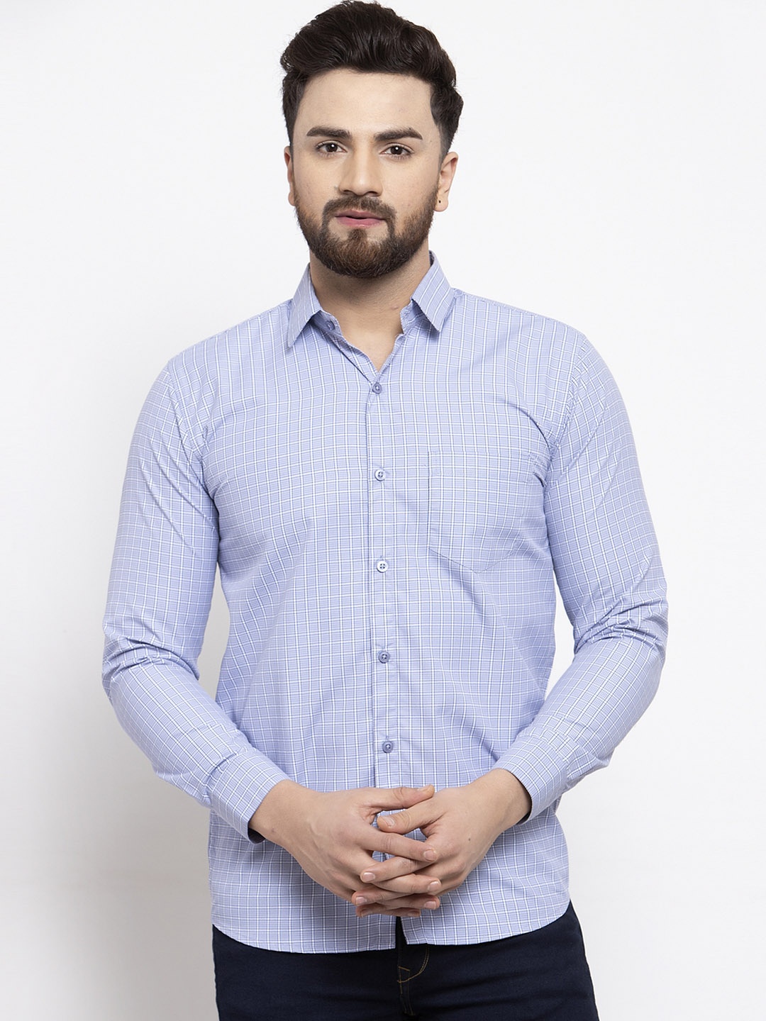 

JAINISH Men Blue Classic Regular Fit Checked Casual Shirt