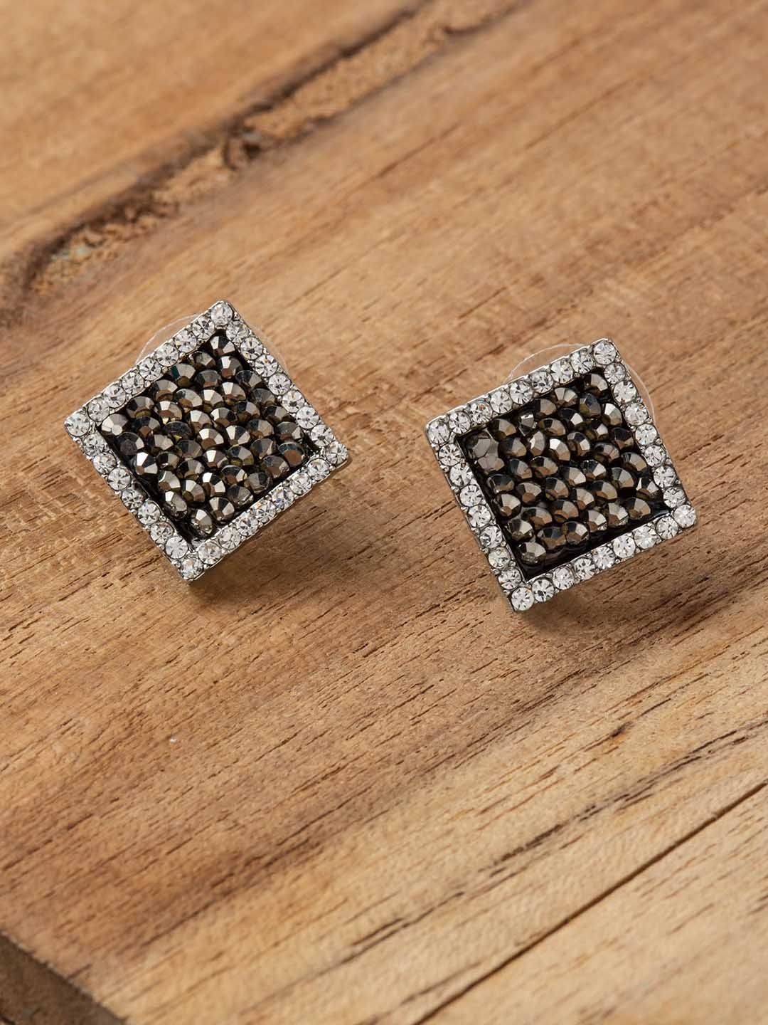 

E2O Black & Silver-Plated Square Studs
