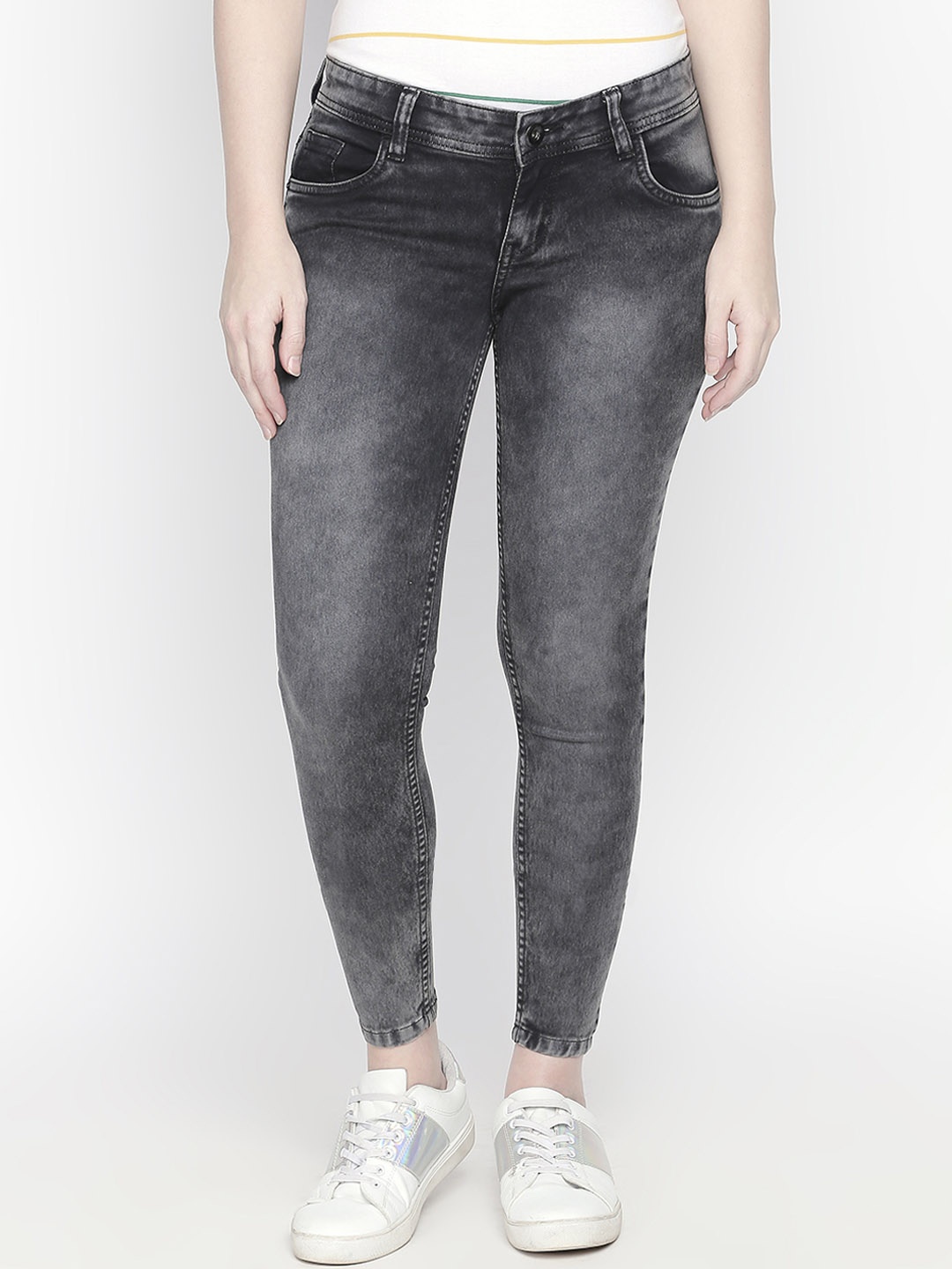 

High Star Women Charcoal Slim Fit Mid-Rise Clean Look Stretchable Jeans