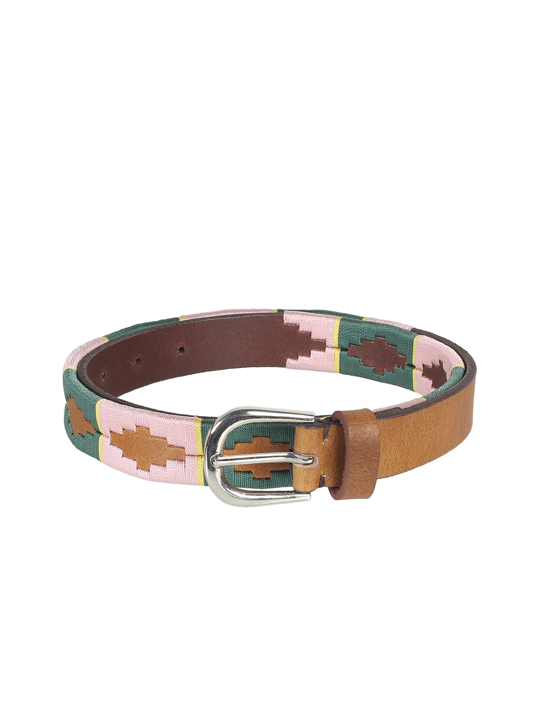 

Aditi Wasan Women Tan Brown & Pink Leather Woven Design Belt