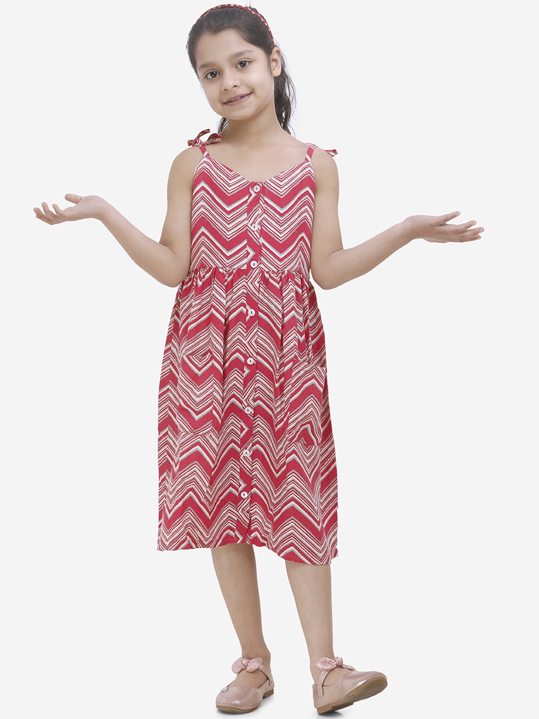 

Fairies Forever Girls Red Printed Fit and Flare Dress