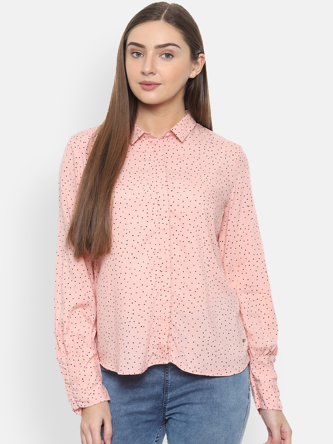 

Allen Solly Woman Peach-Coloured Regular Fit Printed Casual Shirt
