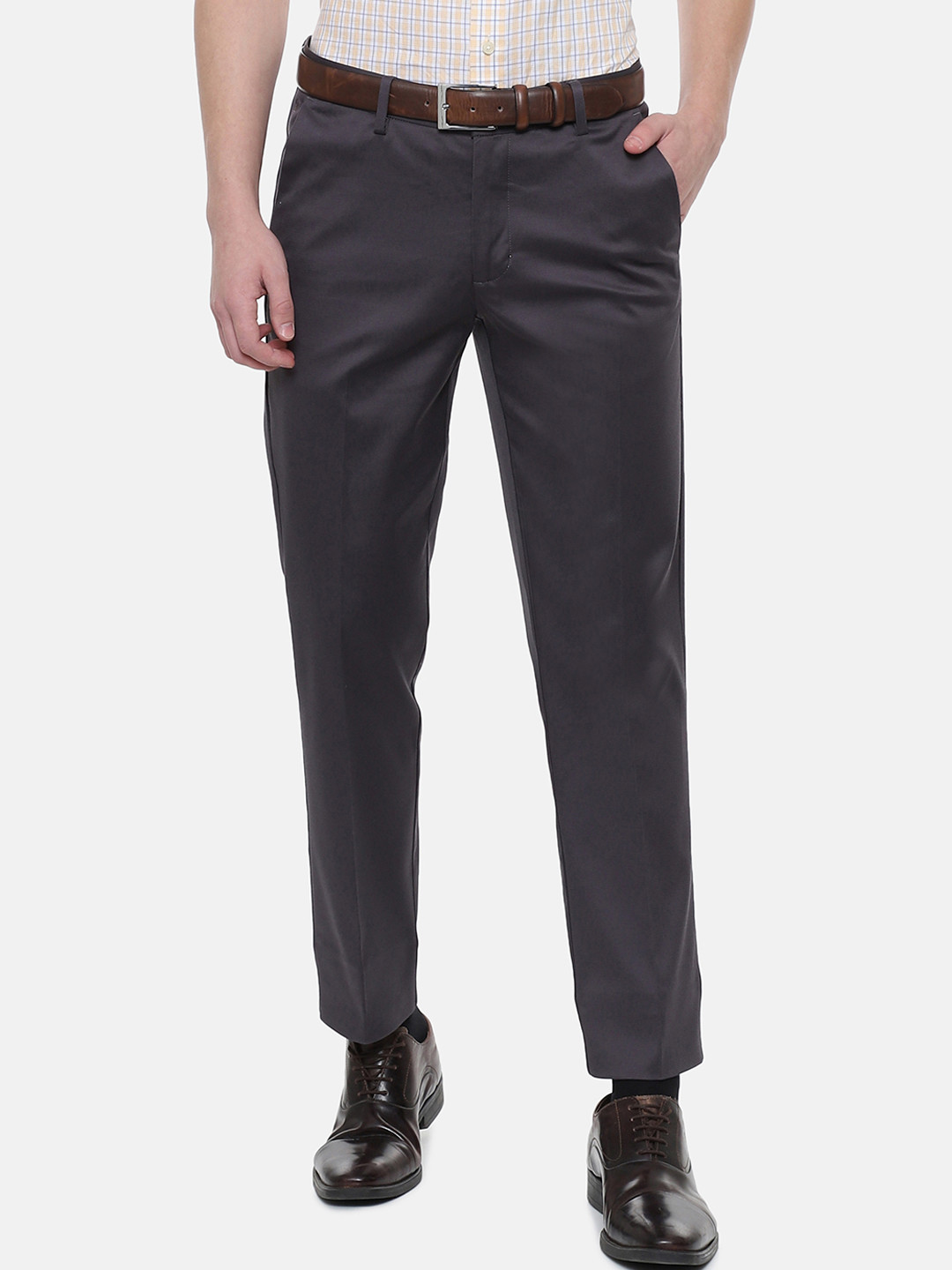 

Louis Philippe Men Grey Slim Fit Solid Regular Trousers
